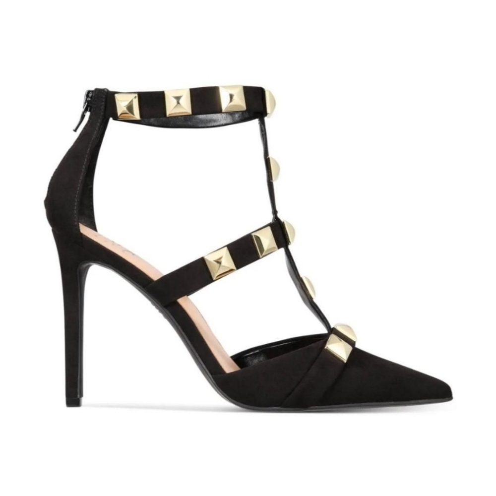 INC Women's Black Studded Strappy Syndia Pointed Toe Stiletto Heels, Size 7.5 M